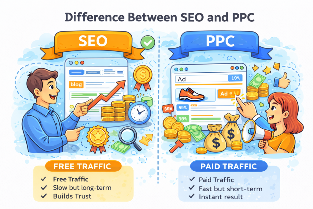 difference between seo and ppc